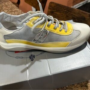 Prada Silver and yellow sneakers with the box